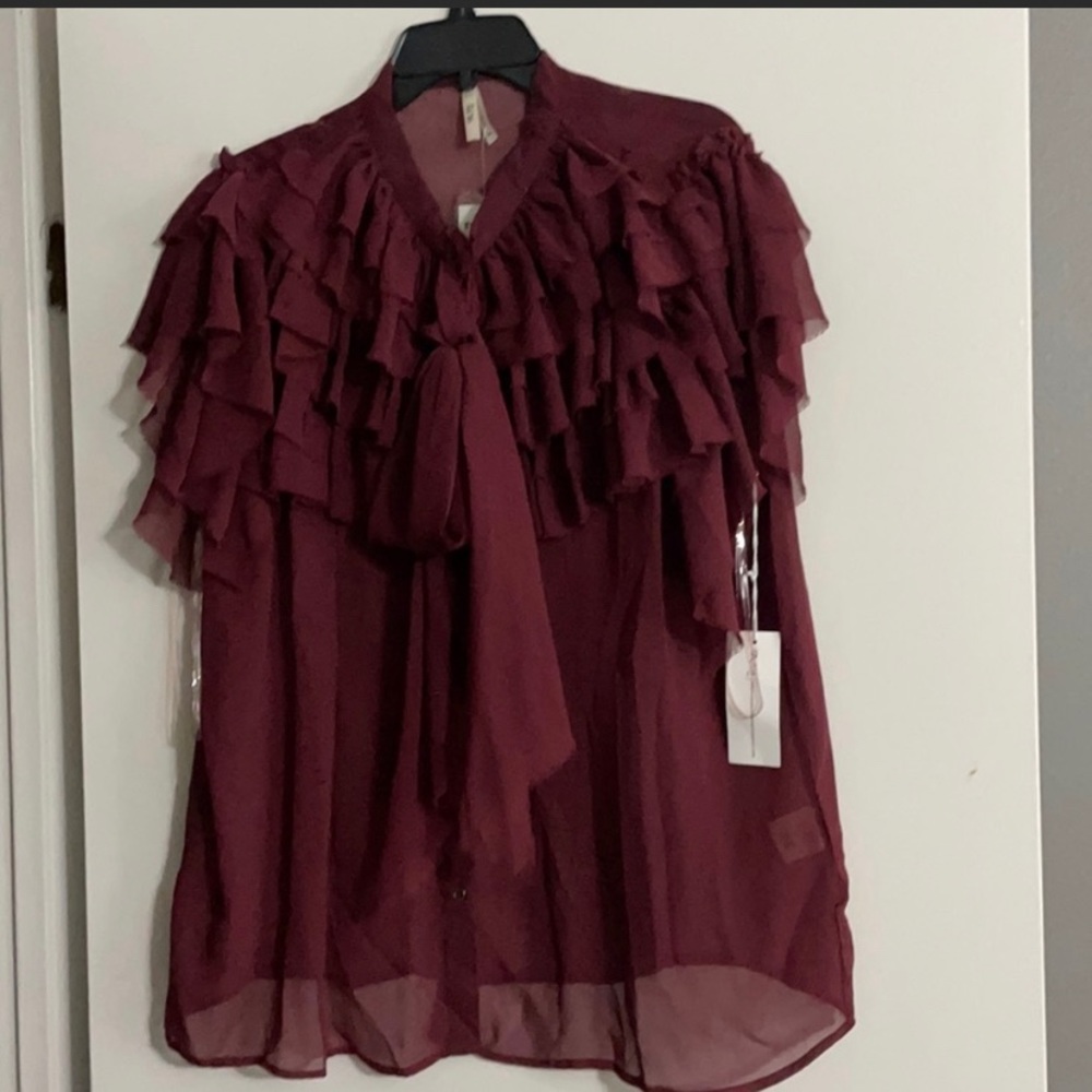 Truth NYC Burgundy Ruffle Short Sleeve Blouse Size 2X